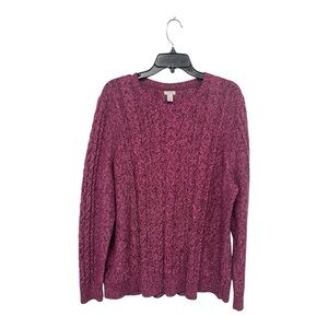 LL Bean | Berry Heather Crew Neck Cable Knit Sweater Plus Size 2X‎